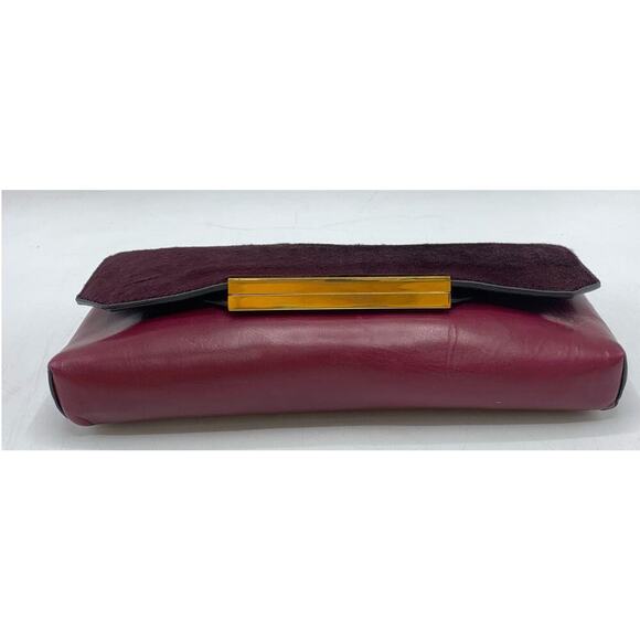 J.Crew Genuine Calf Hair‎ Pony Hair Clutch Burgundy Leather Envelope Bag - Picture 5 of 7